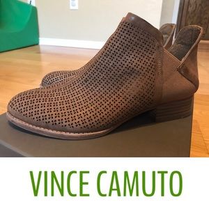 Vince Camuto Celena Perforated Taupe Suede Booties
